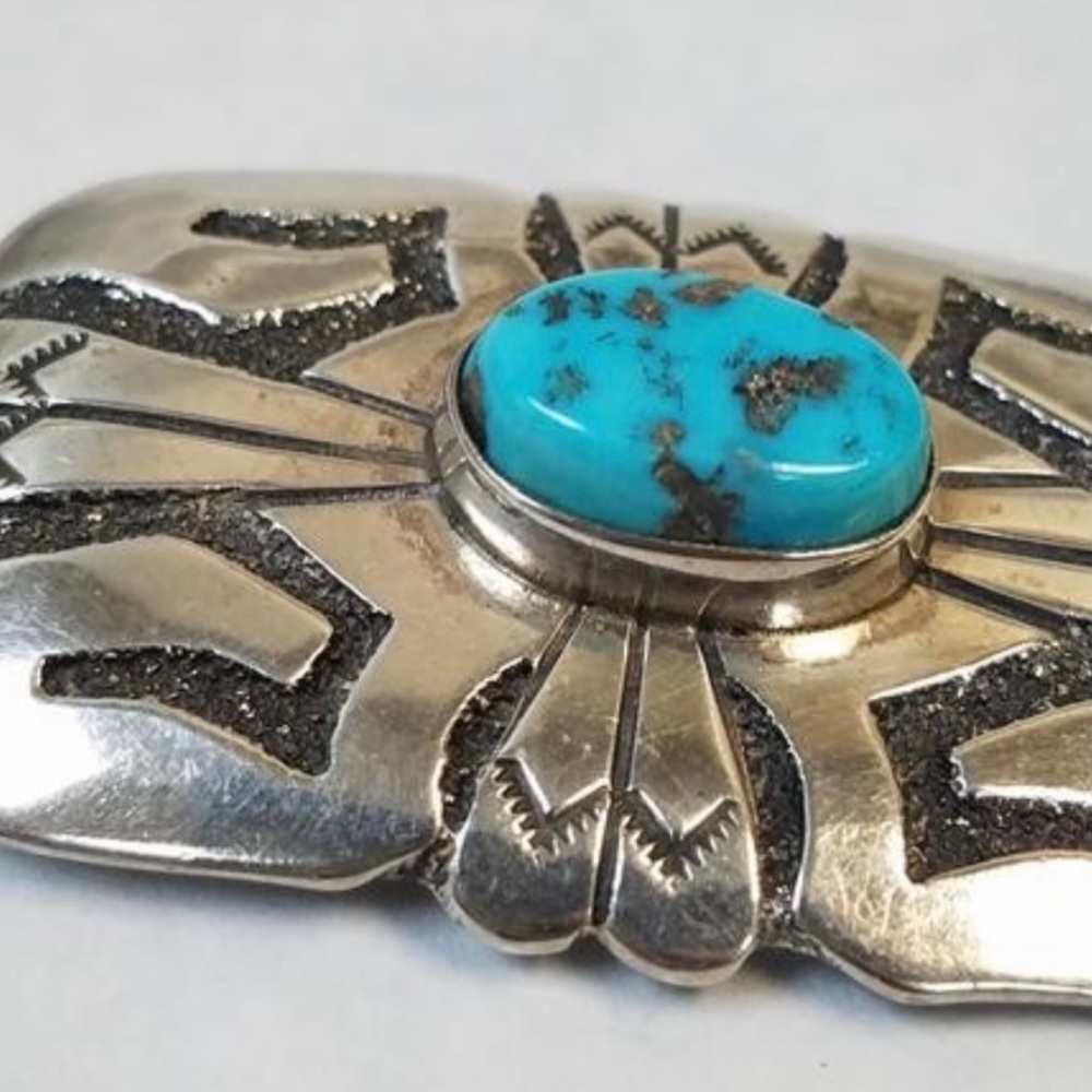 Thomas Singer Morenci Turquoise & Sterling Overlay Brooch